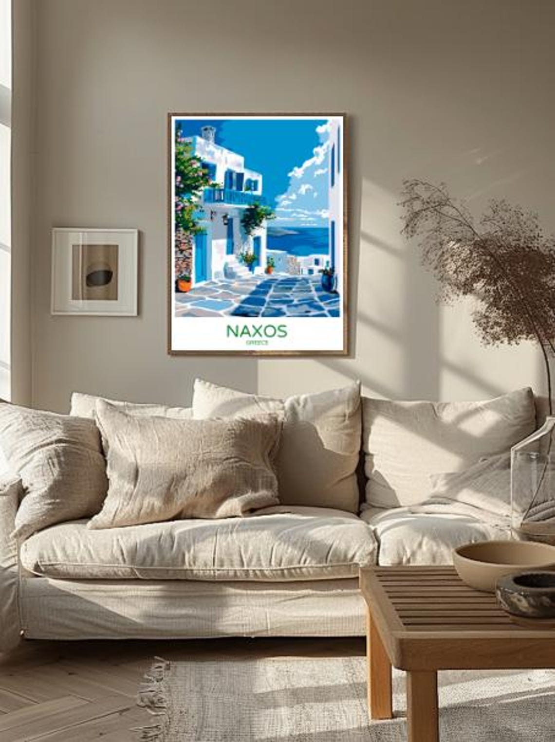 Naxos Cycladic Whitewashed Street Leading to the Aegean Sea Poster - Image 2