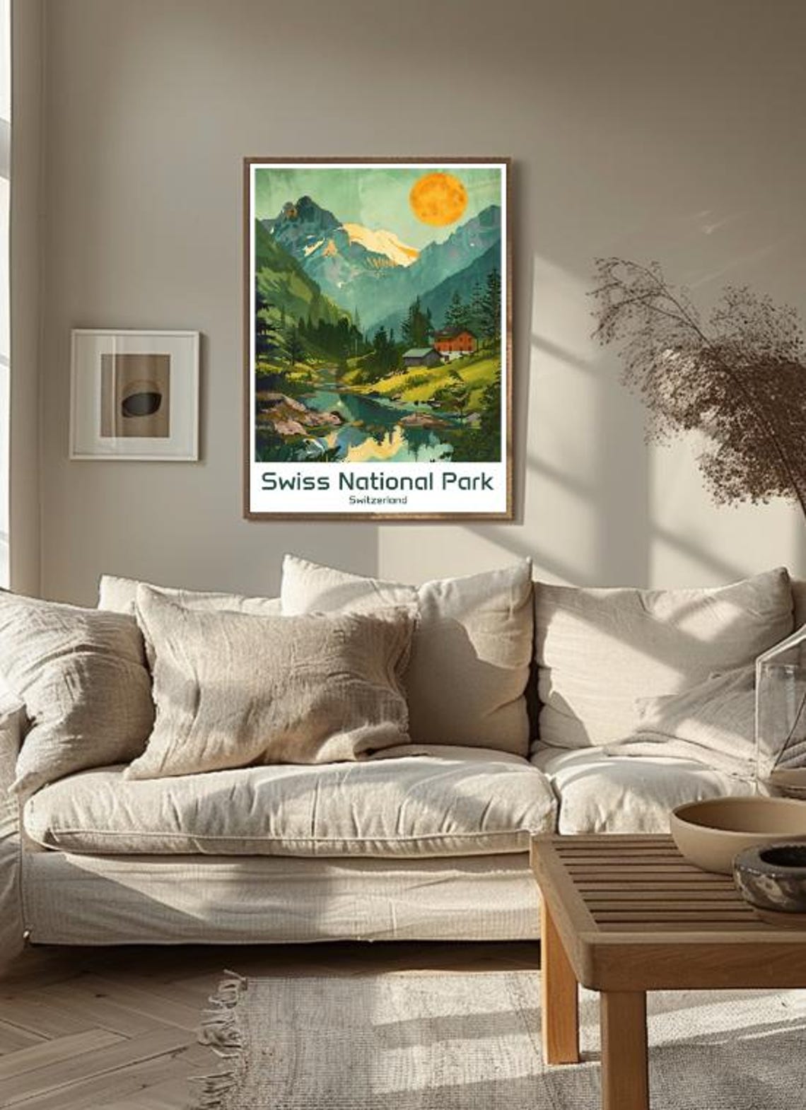 Swiss National Park Moonrise Alpine Valley Cabin Landscape Poster - Image 3