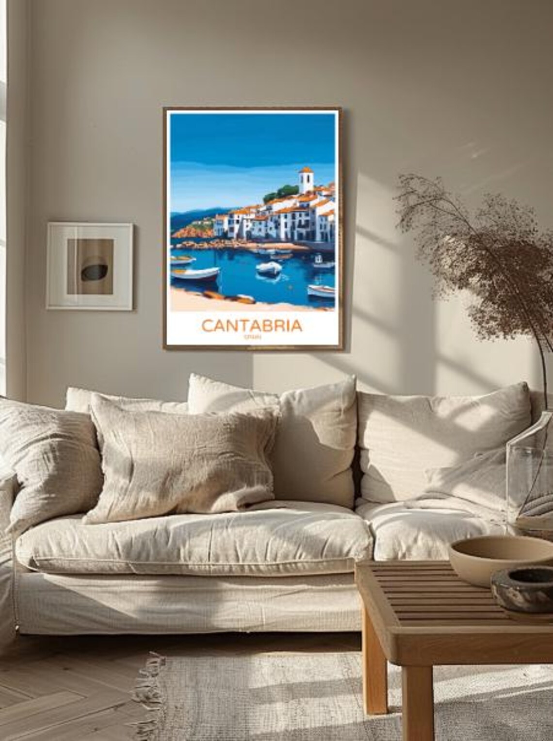 Cantabria Spain Colorful Harbor Town Fishing Boats Bay View Poster - Image 2
