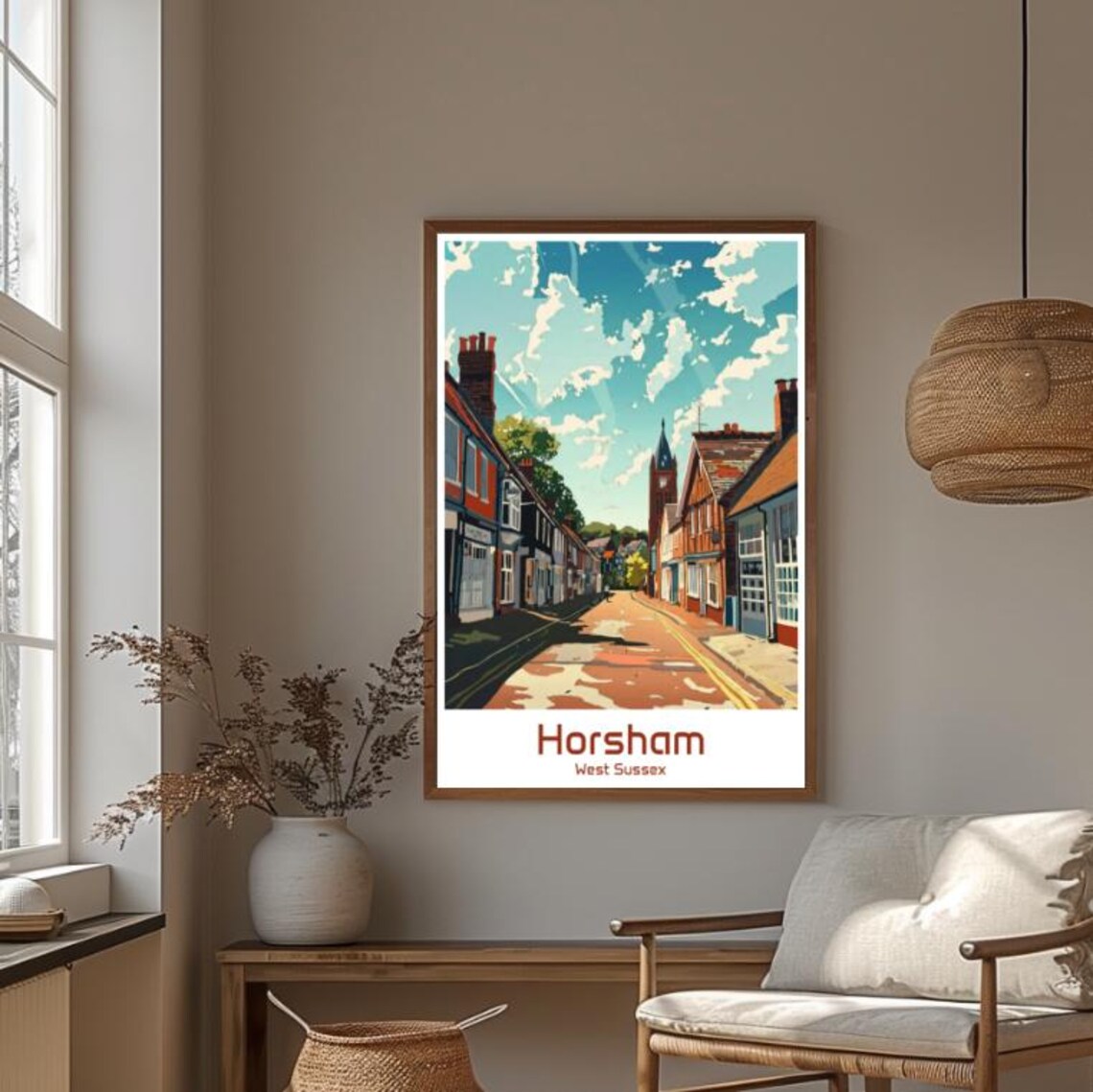 Horsham West Sussex Sunny Historic Market Town Street Scene Poster - Image 4
