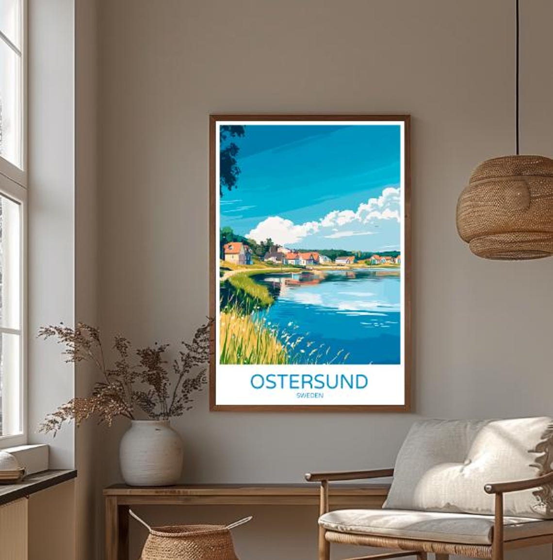 Ostersund Lakeside Cottages and Golden Meadows Sweden Poster - Image 3