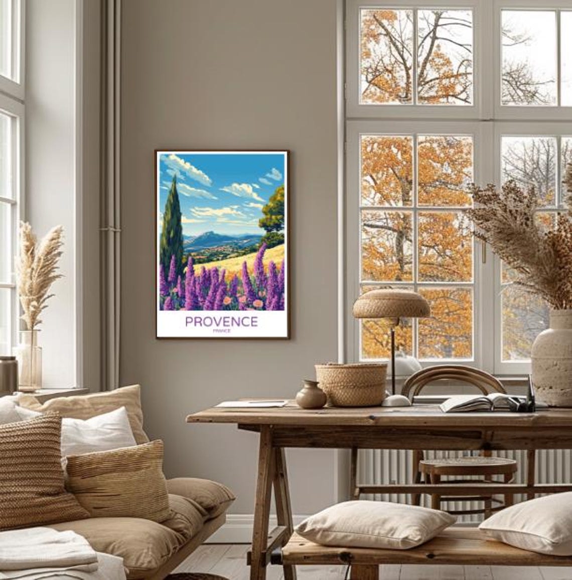 Provence France Lavender Fields Cypress Tree Mountain View Poster - Image 4