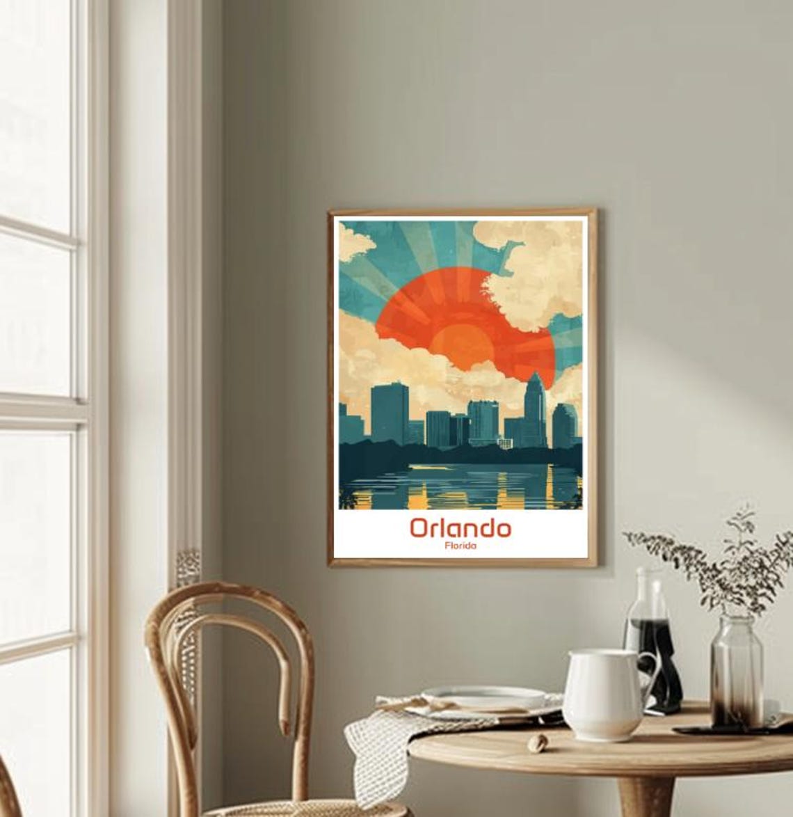 Orlando Florida Sunset Skyline Lake Reflection Vintage Travel Poster - Image 2