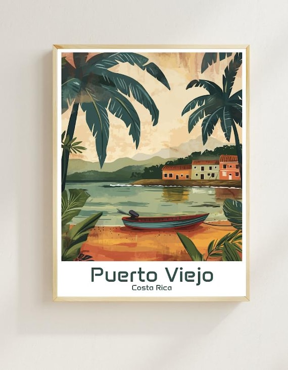 Puerto Viejo Costa Rica Palm Beach Canoe Village Tropical Poster