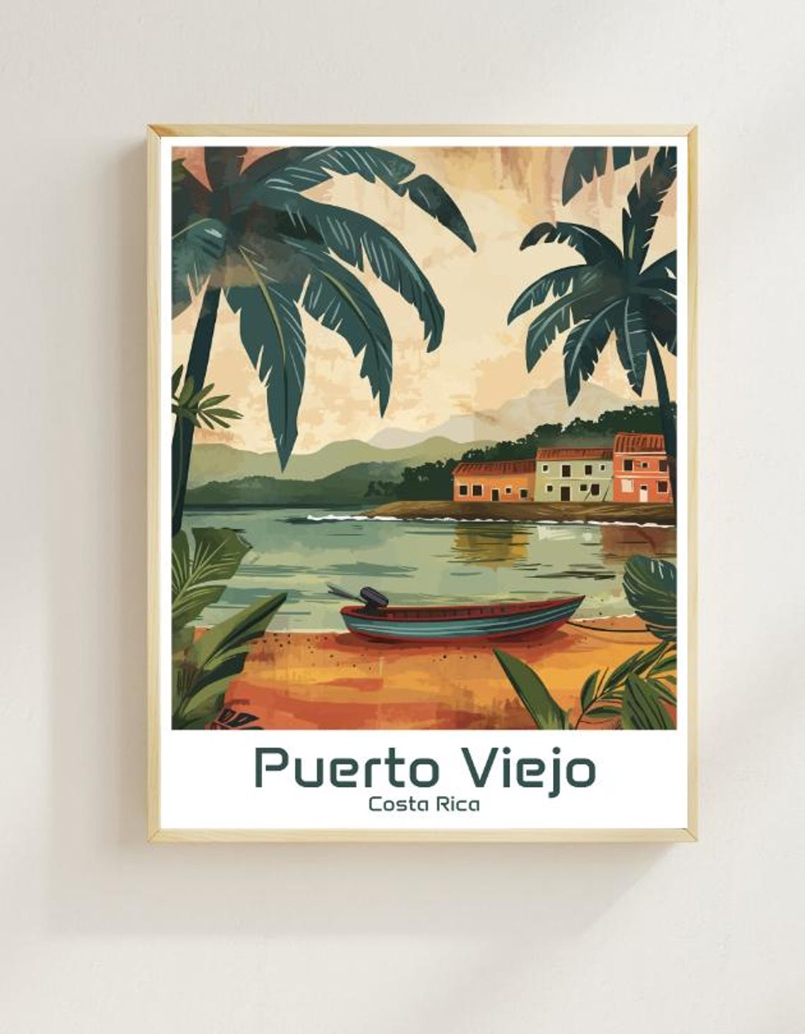 Puerto Viejo Costa Rica Palm Beach Canoe Village Tropical Poster