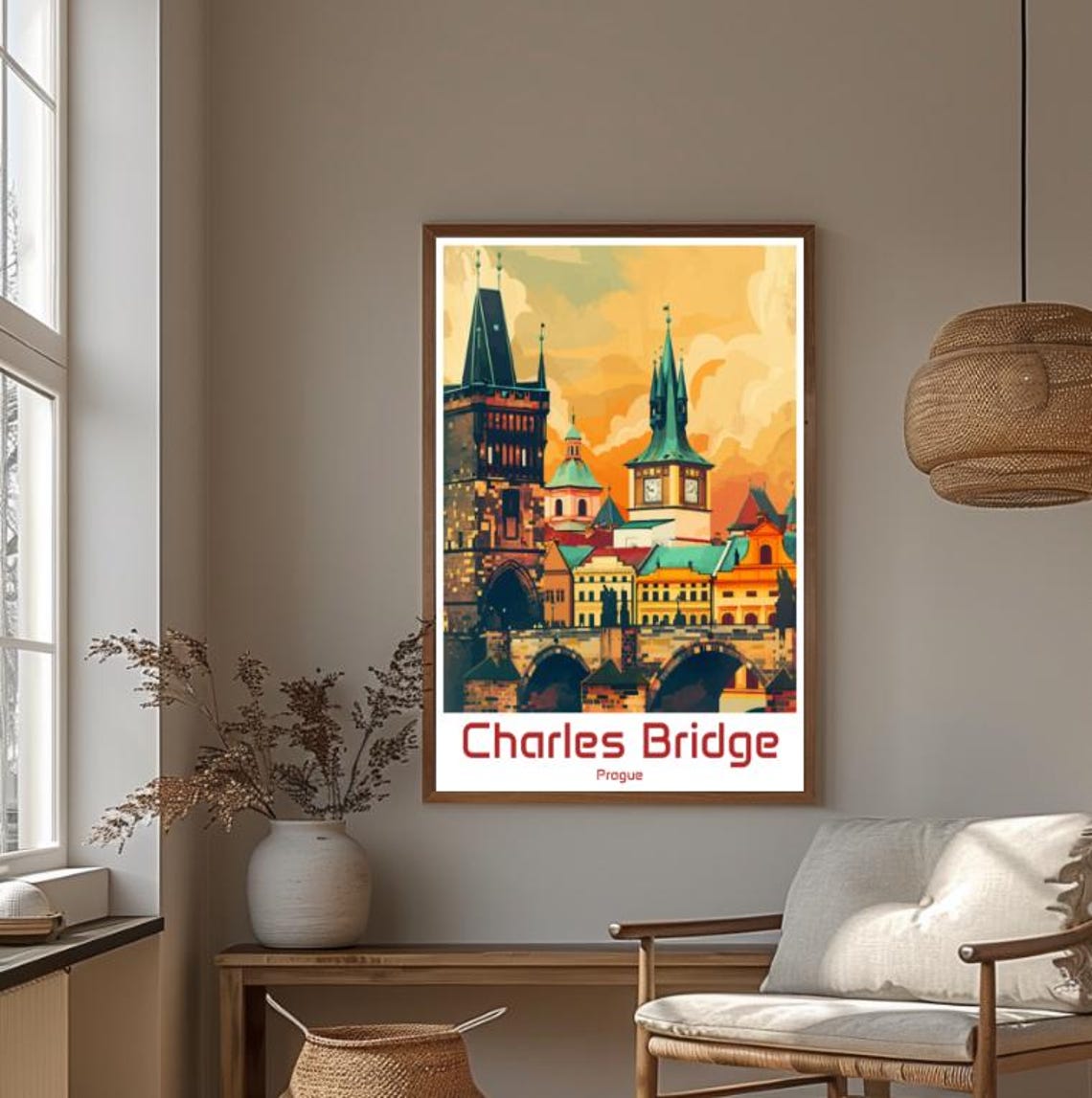 Charles Bridge Prague At Sunset With Gothic Towers Vintage Poster - Image 4