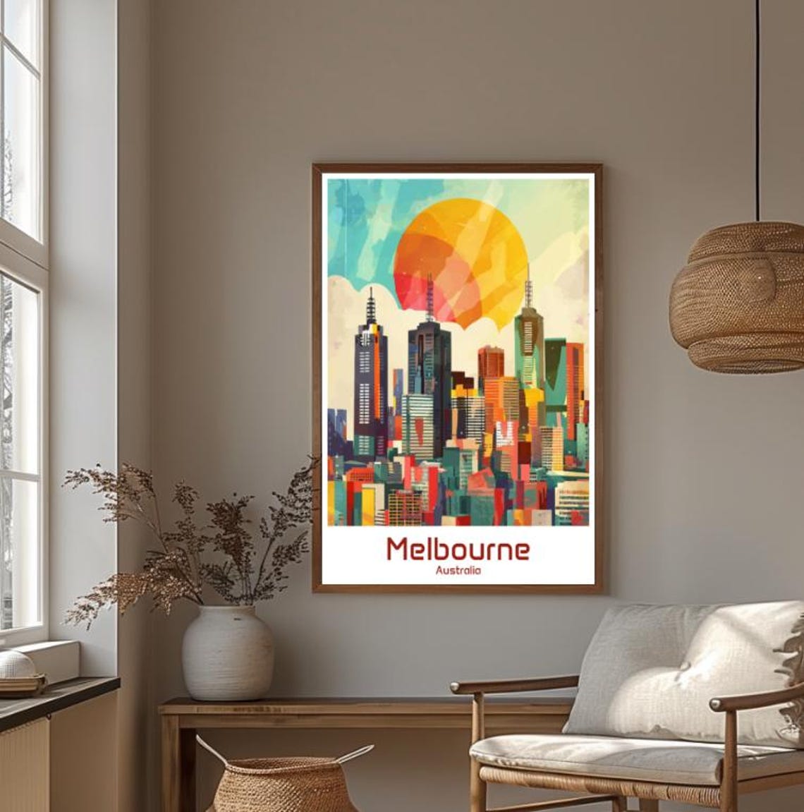Colorful Melbourne Australia Skyline Sunset Cityscape Poster - Image 4