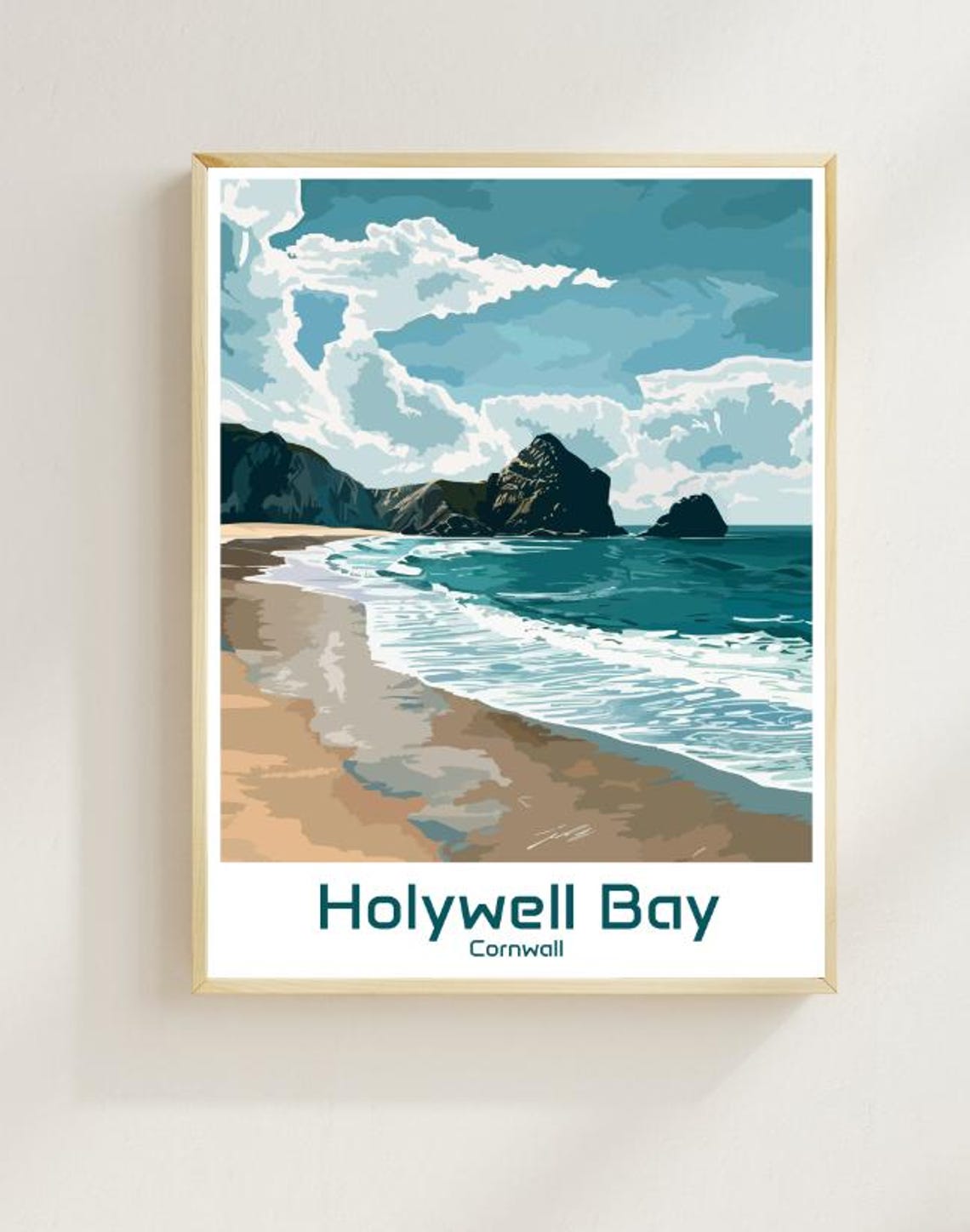 Holywell Bay Cornwall Sea Stacks and Rolling Surf Waves Poster