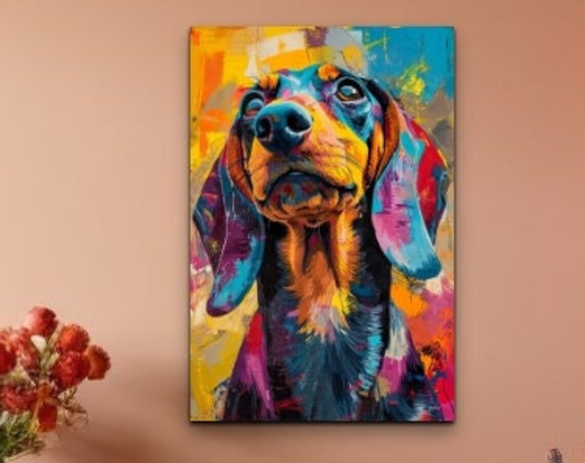 Dachshund Close Up Portrait in Colorful Abstract Pop Art Style Poster