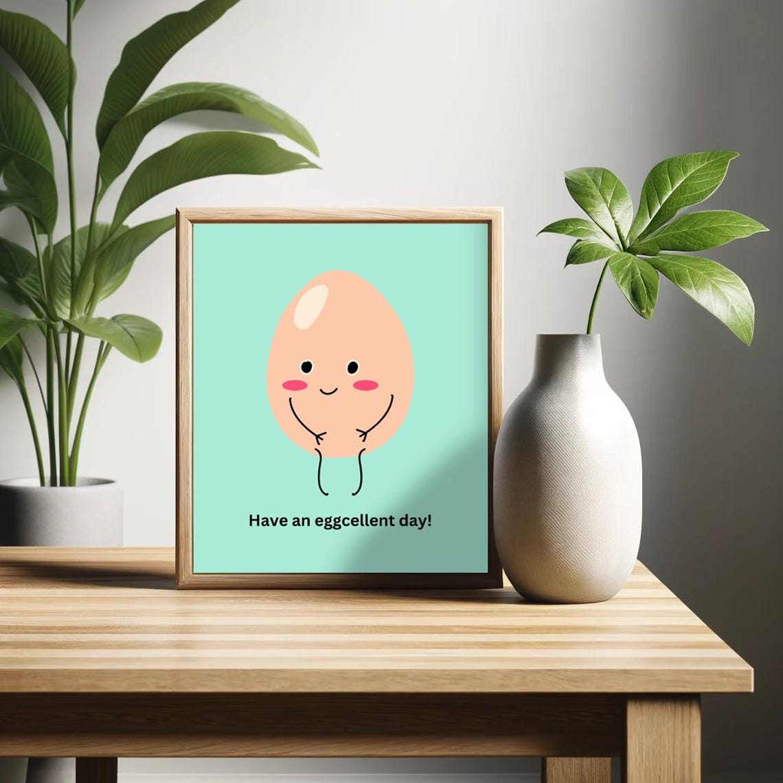 Have an Eggcellent Day Cute Smiling Egg Pun Kawaii Kitchen Poster