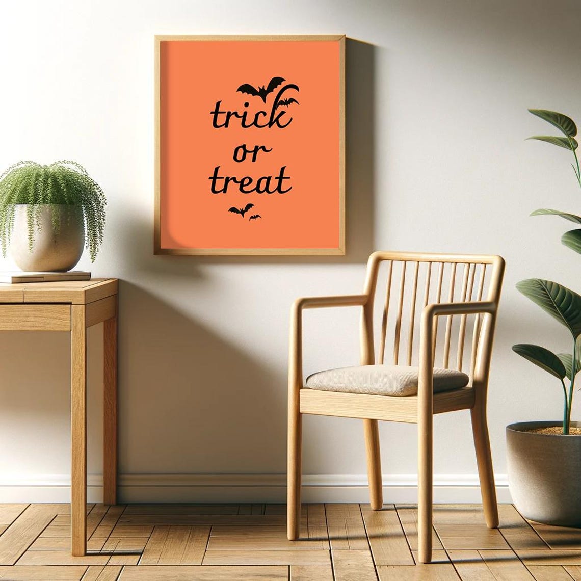 Trick or Treat Cute Orange Halloween Bats Spooky Season Poster - Image 2