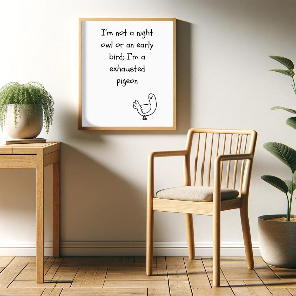 Exhausted Pigeon Not Night Owl Early Bird Funny Quote Poster - Image 2