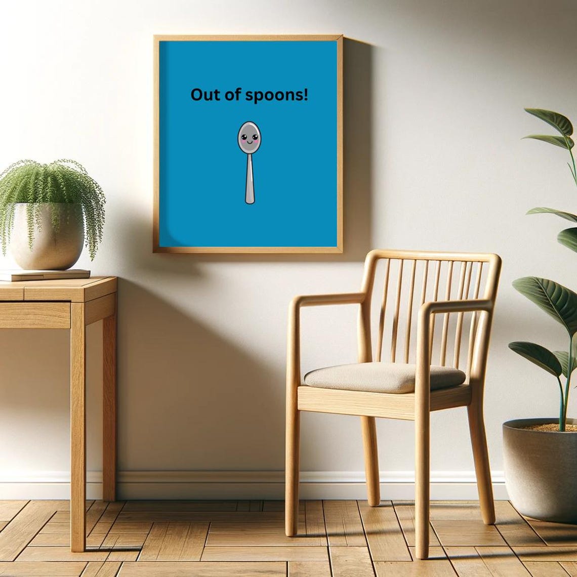 Out of Spoons Spoon Theory Blue Cute Smiling Spoon Chronic Pain Poster - Image 2