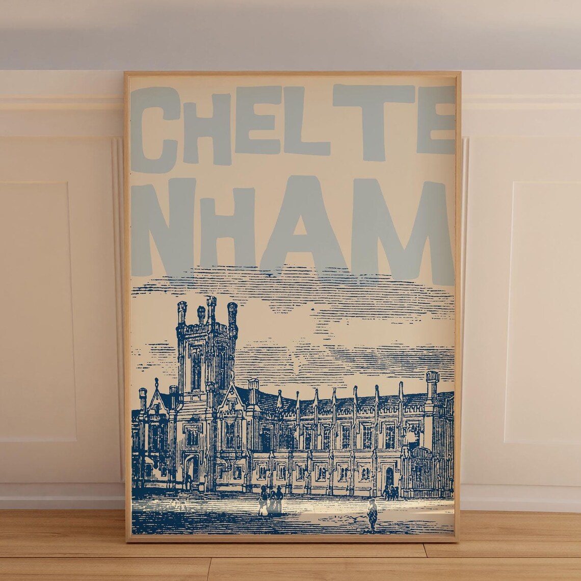 Cheltenham Historic College Engraving Style Vintage Travel Poster