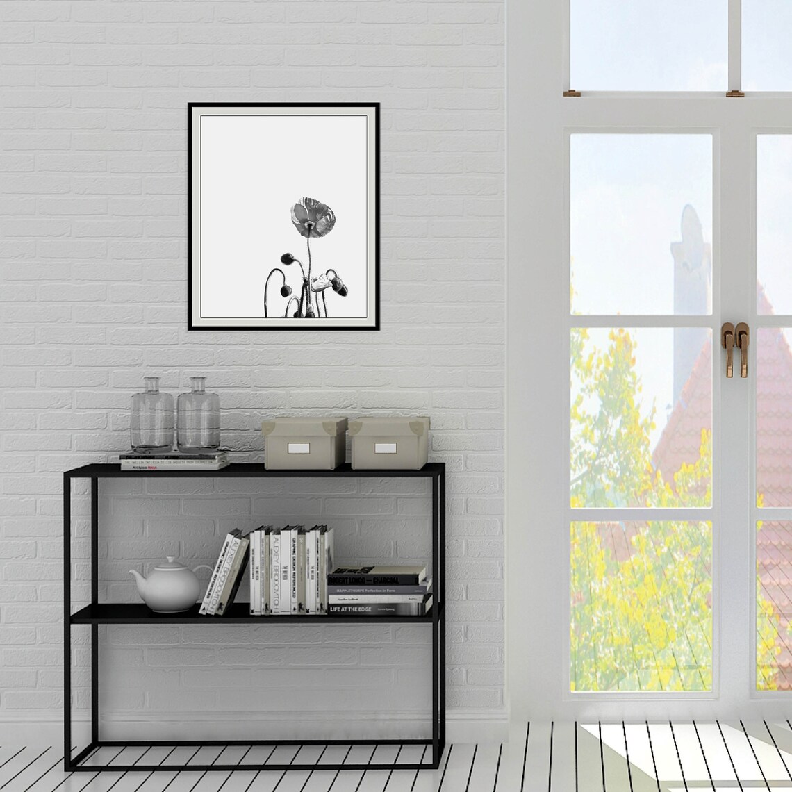 Black And White Poppy Flowers Minimalist Botanical Photo Art Poster - Image 2