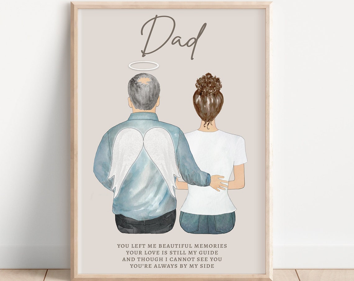 Dad Angel Memorial Portrait In Loving Memory Remembrance Poster