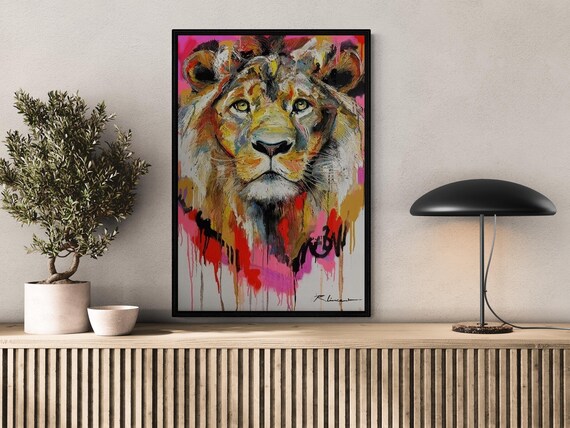 Colorful Lion Painting, Modern Animal Wall Art