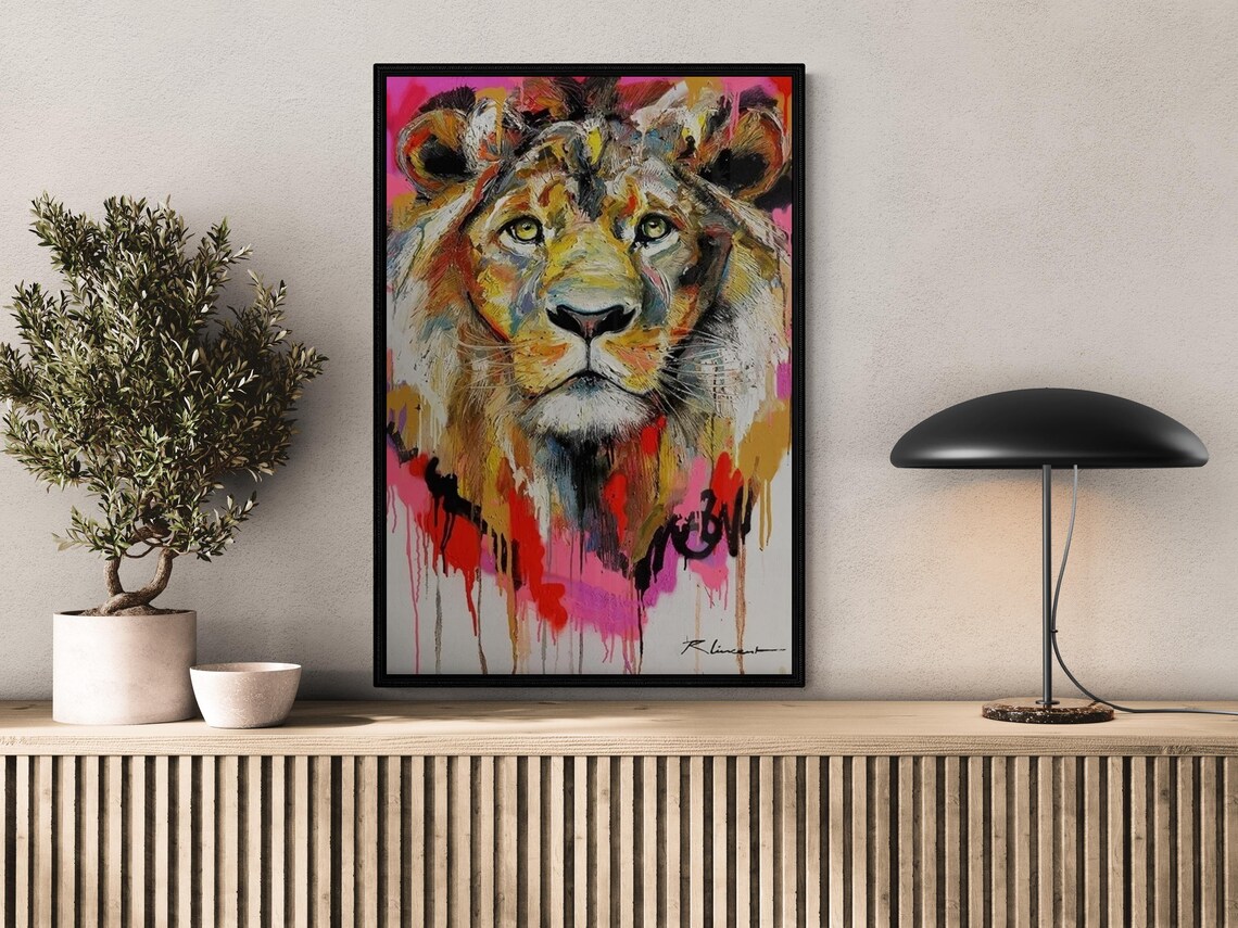 Colorful Lion Painting, Modern Animal Wall Art
