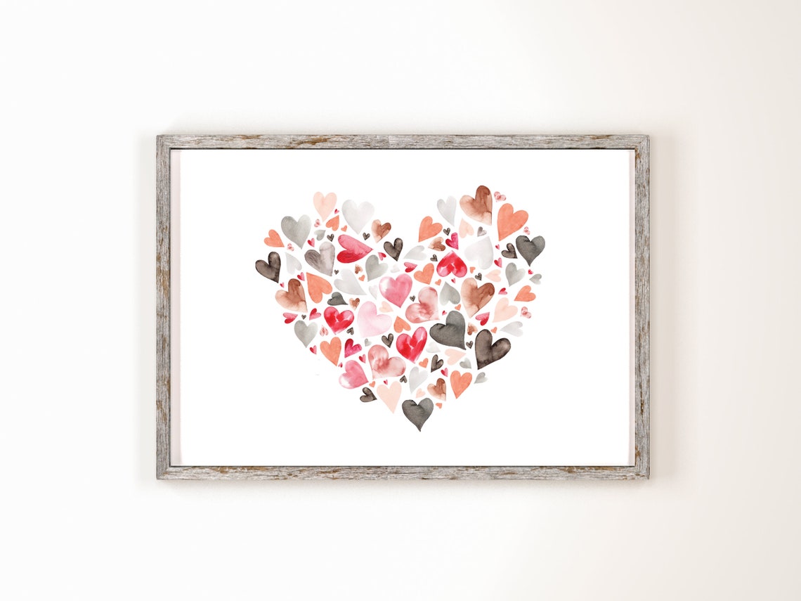 Valentine Heart Collage Pink Watercolor Hearts Love Wall Art Print - Image 2