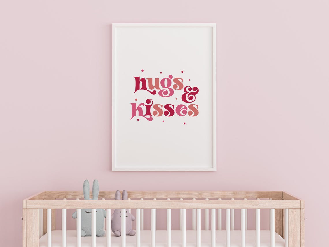 Hugs and Kisses Retro Pink Script Valentines Day Typography Print - Image 4