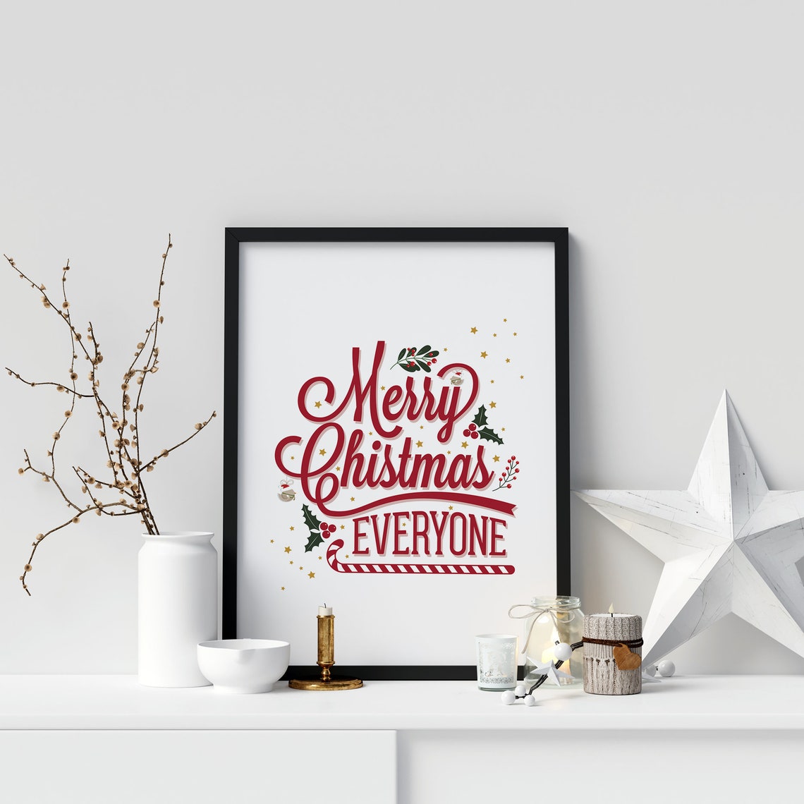 Merry Christmas Everyone Hand Lettered Red Script Holiday Poster - Image 4