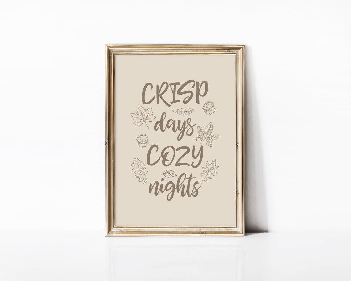 Crisp Days Cozy Nights Neutral Beige Fall Leaf Script Wall Print - Image 4