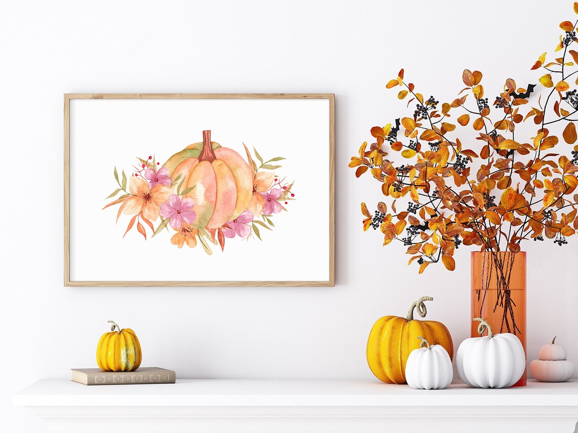 Pumpkin Rustic Fall Watercolour Painting - Image 5
