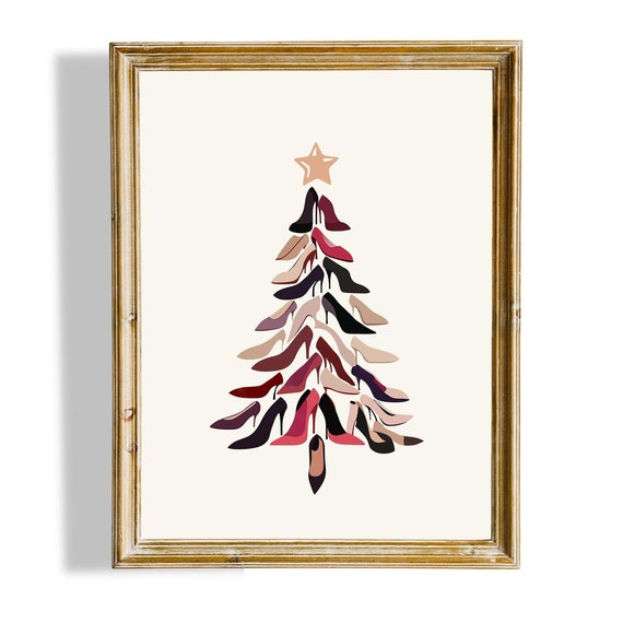 Girly Christmas Tree Print Trendy Christmas Tree Art Modern Christmas Wall Art Cute Festive Poster Feminine Art Print