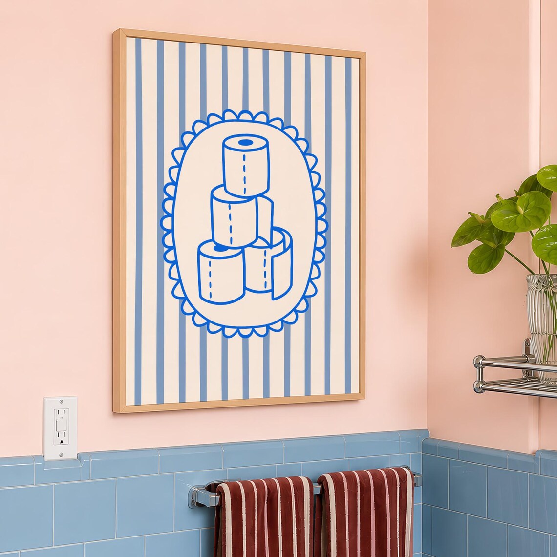 Bathroom Wall Art, Toilet Paper Minimalist Illustration