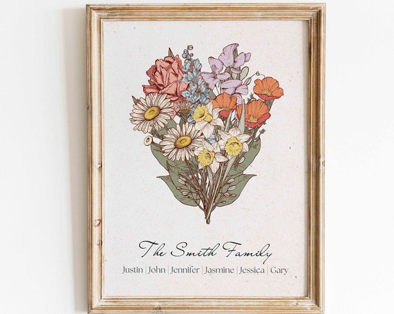 Personalized Birth Flower Family Bouquet Art Print