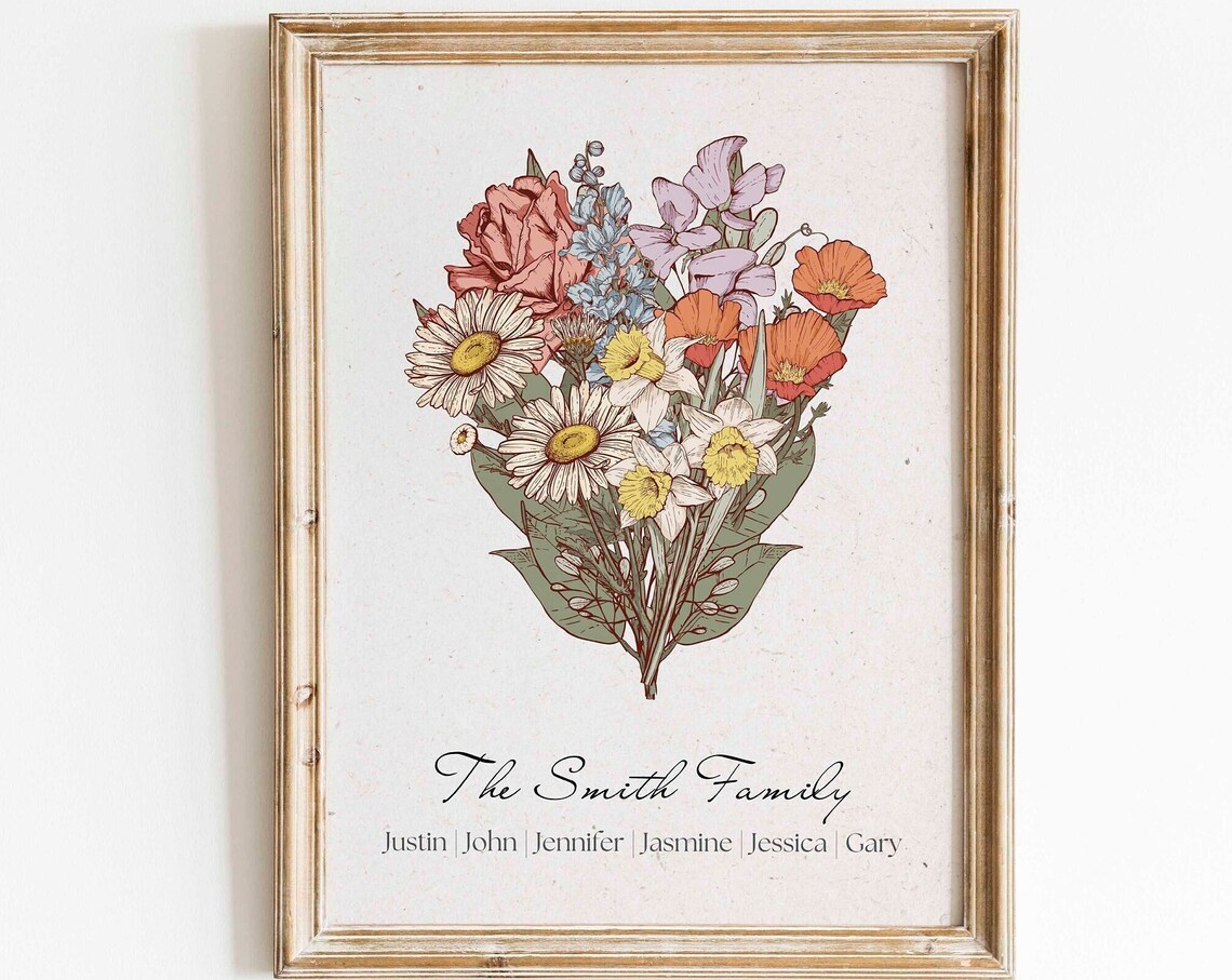 Personalized Birth Flower Family Bouquet Art Print