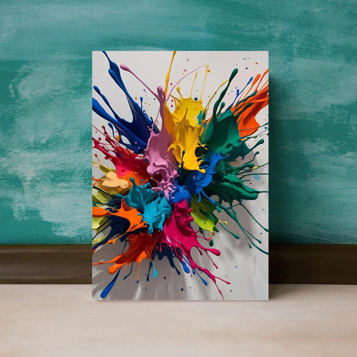 Vibrant Rainbow Paint Splash Explosion Modern Abstract Art Poster