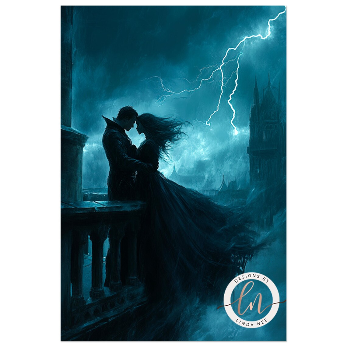 Vampire Couple Dark Academia Art Print, Gothic Romance - Image 4