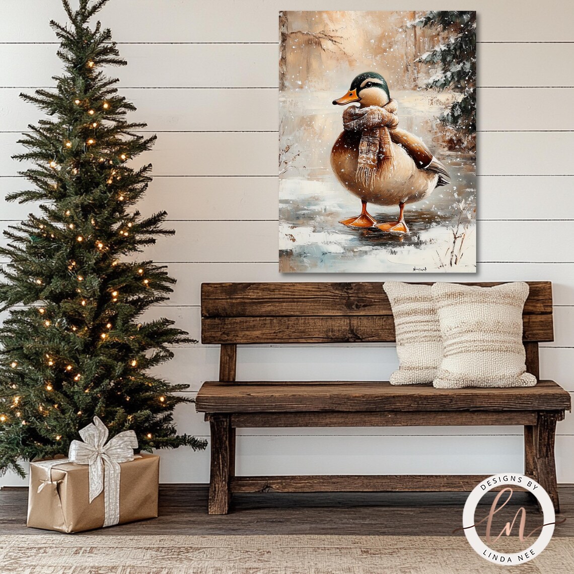 Winter Duck Vintage Christmas Farmhouse Art Print - Image 3