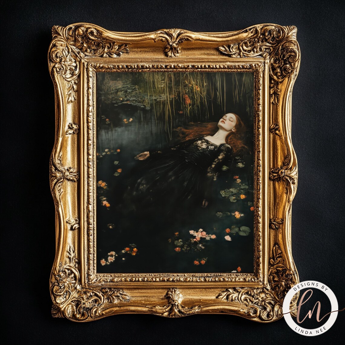 Ophelia Drowning Dark Academia, Victorian Art Print - Image 2