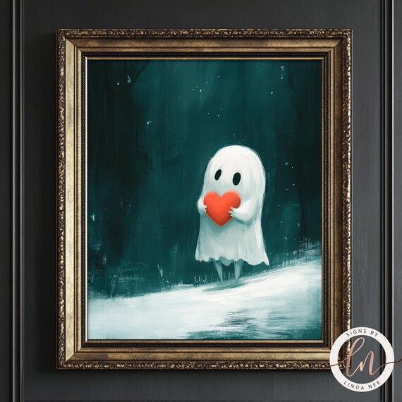 Cute Ghost Holding A Heart Print Dark Academia Vintage Poster Gothic Haunting Ghost Valentine Decor Victorian Wall Art Moody 6 Val008