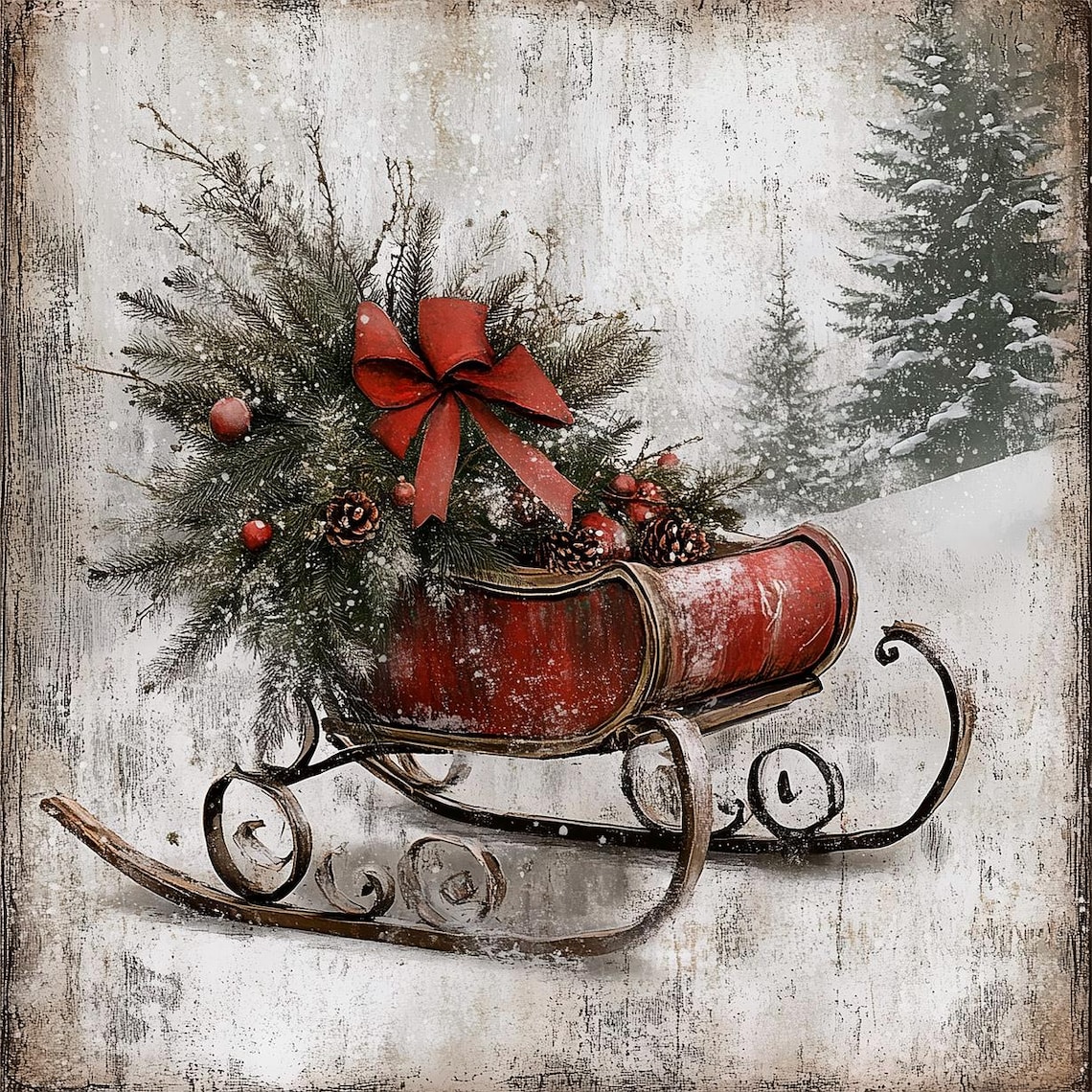 Vintage Christmas Sleigh Art Print, Modern Farmhouse - Image 4