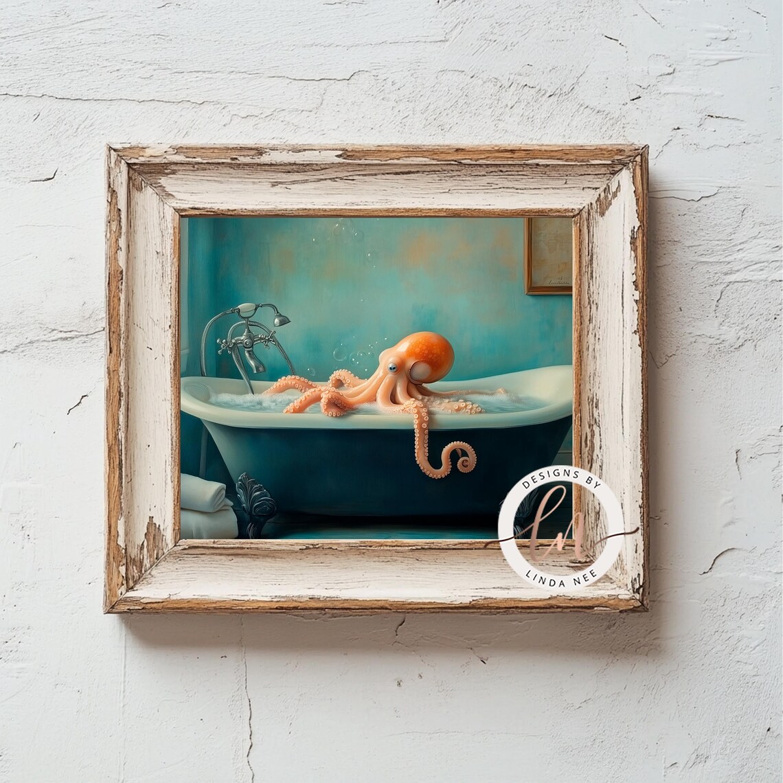 Octopus in the Bathtub, Dark Humor Bathroom Art Print - Image 3