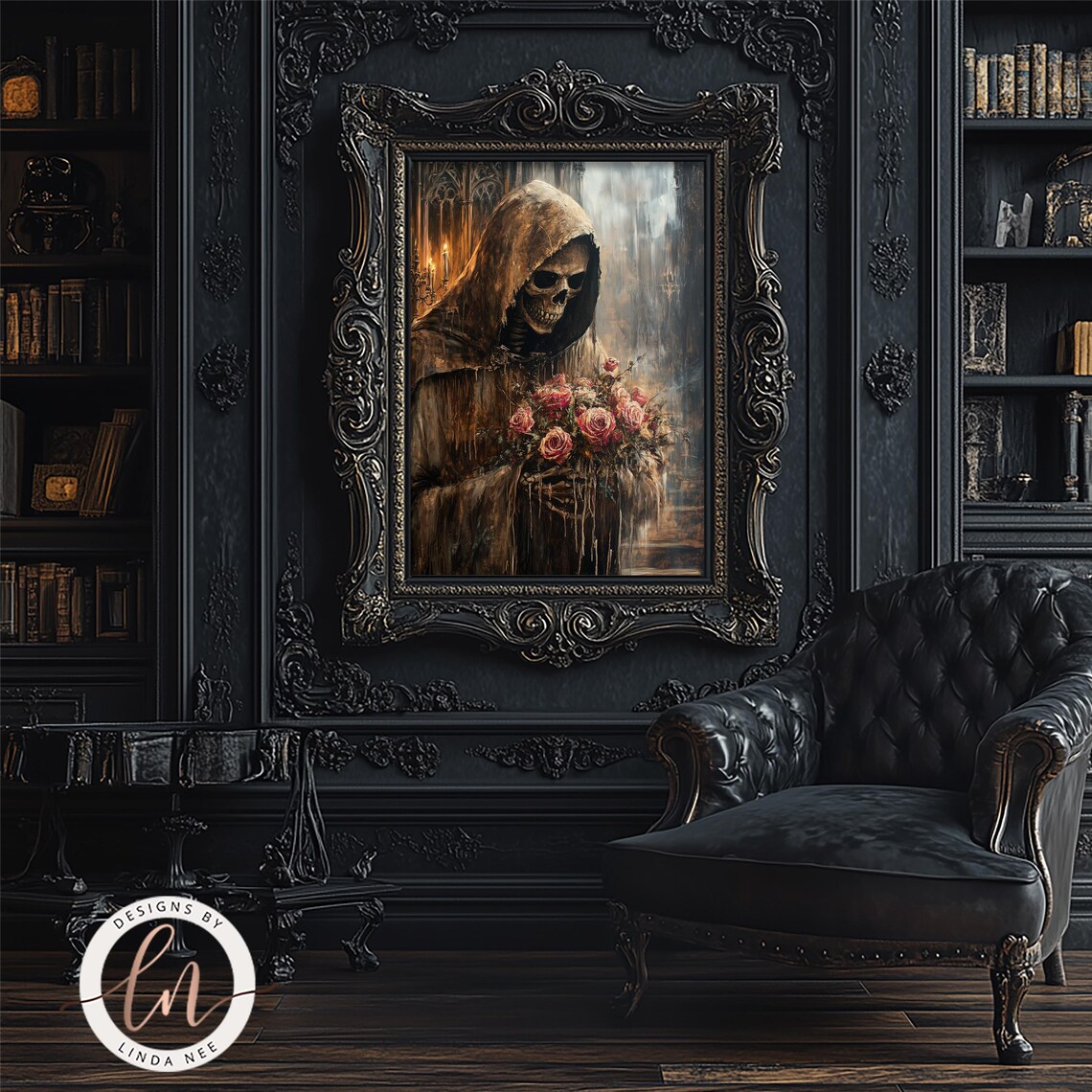 Skeleton With Roses, Dark Academia Gothic Art Print - Image 4