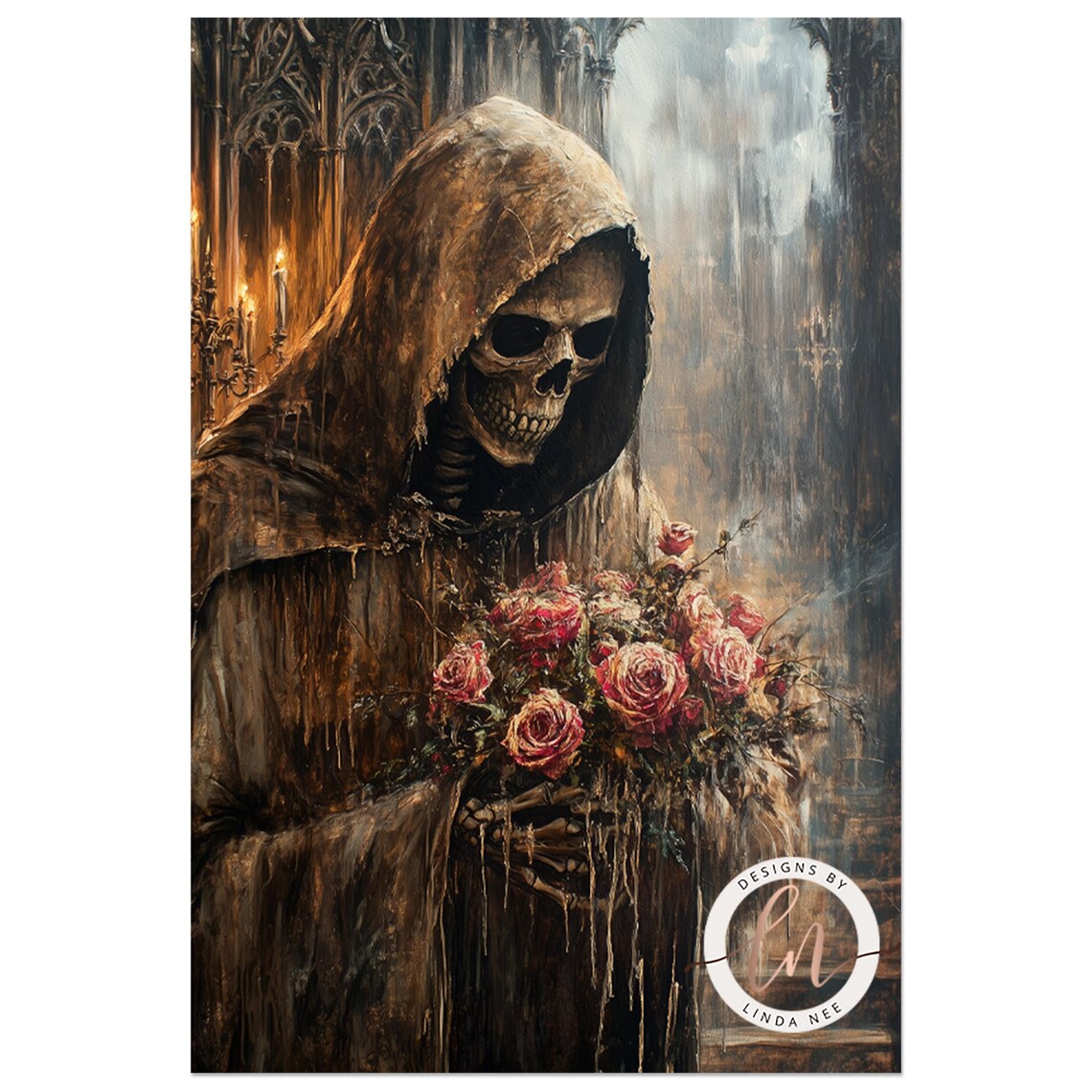 Skeleton With Roses, Dark Academia Gothic Art Print - Image 5