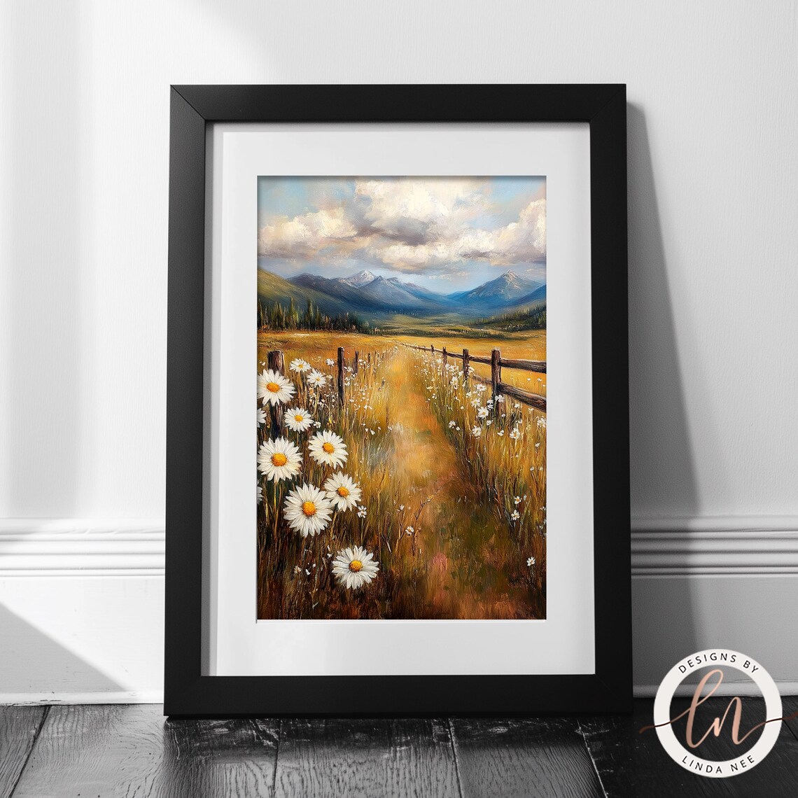 Rustic Meadow Landscape, Wild Daisies Art Print - Image 3