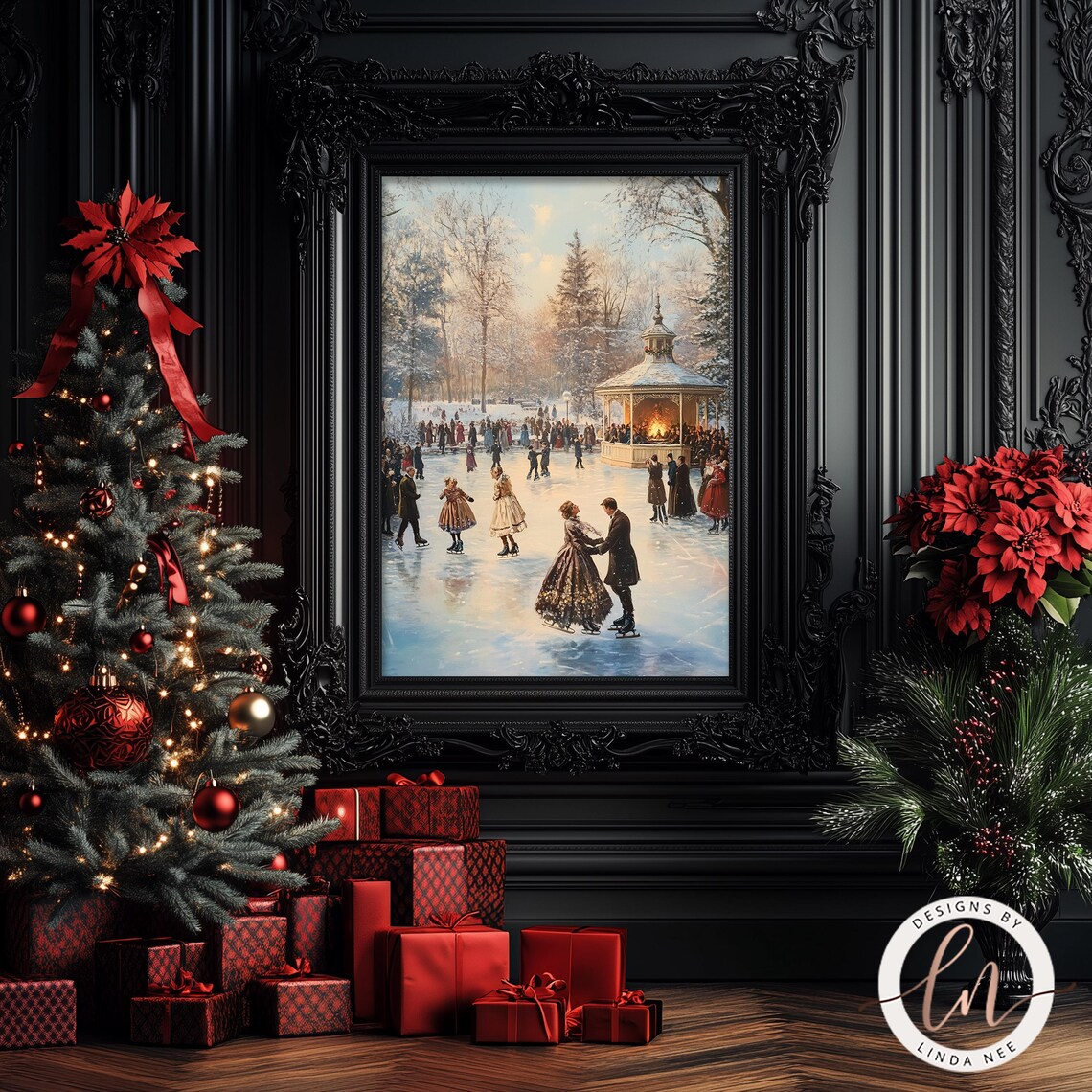 Victorian Skating Rink, Vintage Christmas Art Print - Image 3