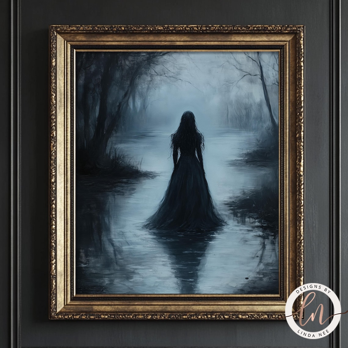 Gothic Ophelia by the Lake, Vintage Art Print - Image 5