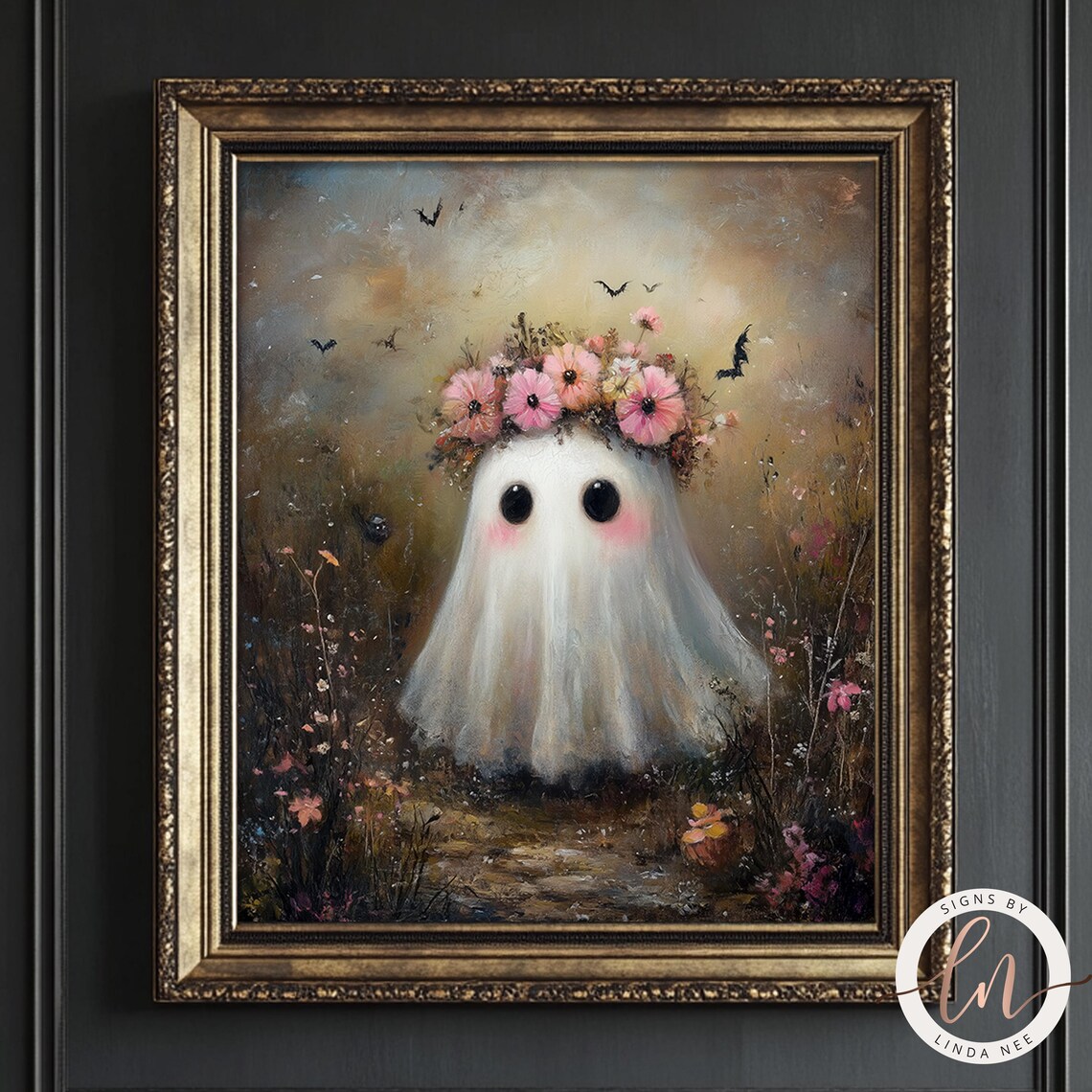 Cute Ghost Flower, Vintage Gothic Halloween Print - Image 5