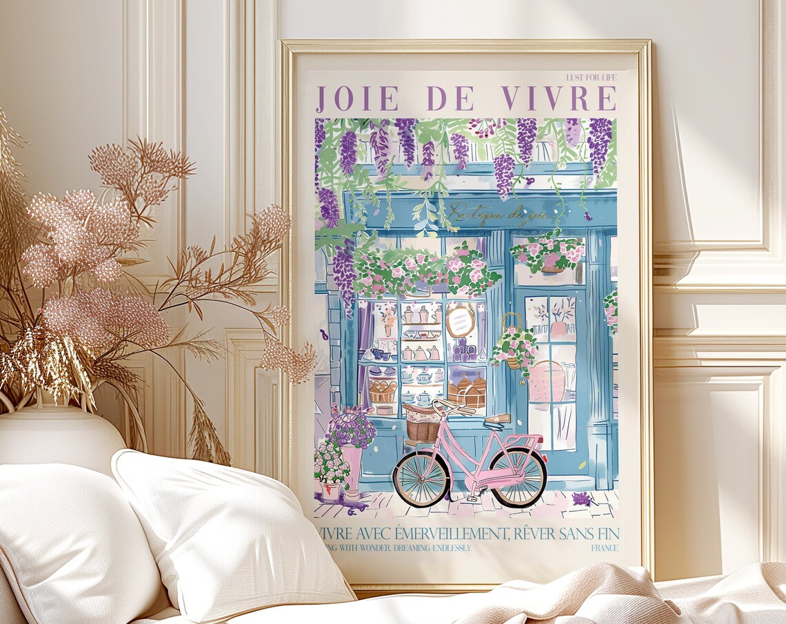 Joie De Vivre French Saying Art Print, Paris Flowers