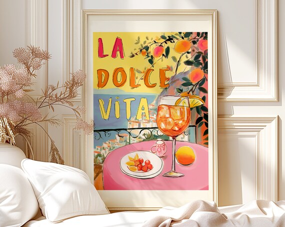 La Dolce Vita Aperol Spritz Cocktail Italian Coast Colorful Art Poster