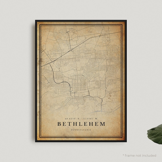 Bethlehem Pennsylvania Vintage Antique Style Street Map Poster
