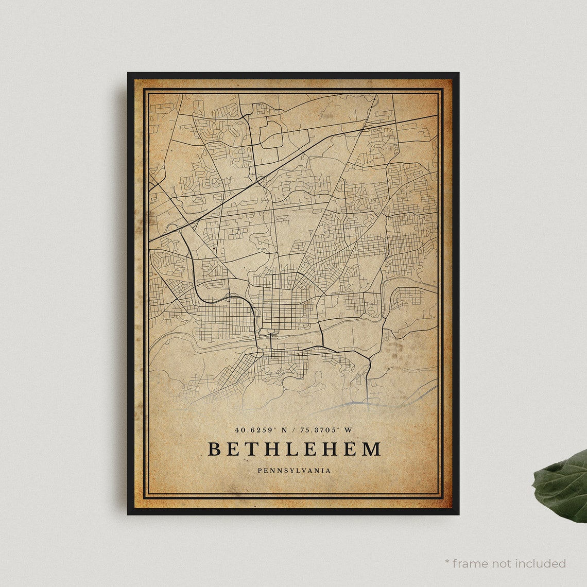 Bethlehem Pennsylvania Vintage Antique Style Street Map Poster