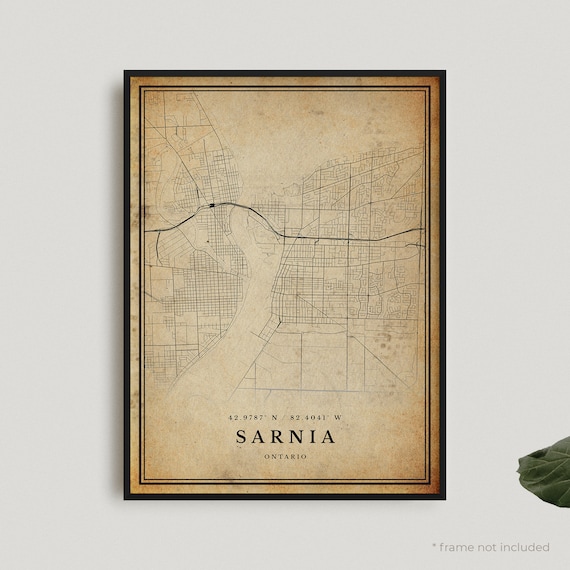 Sarnia Ontario Vintage Street Map Retro City Grid Plan Poster
