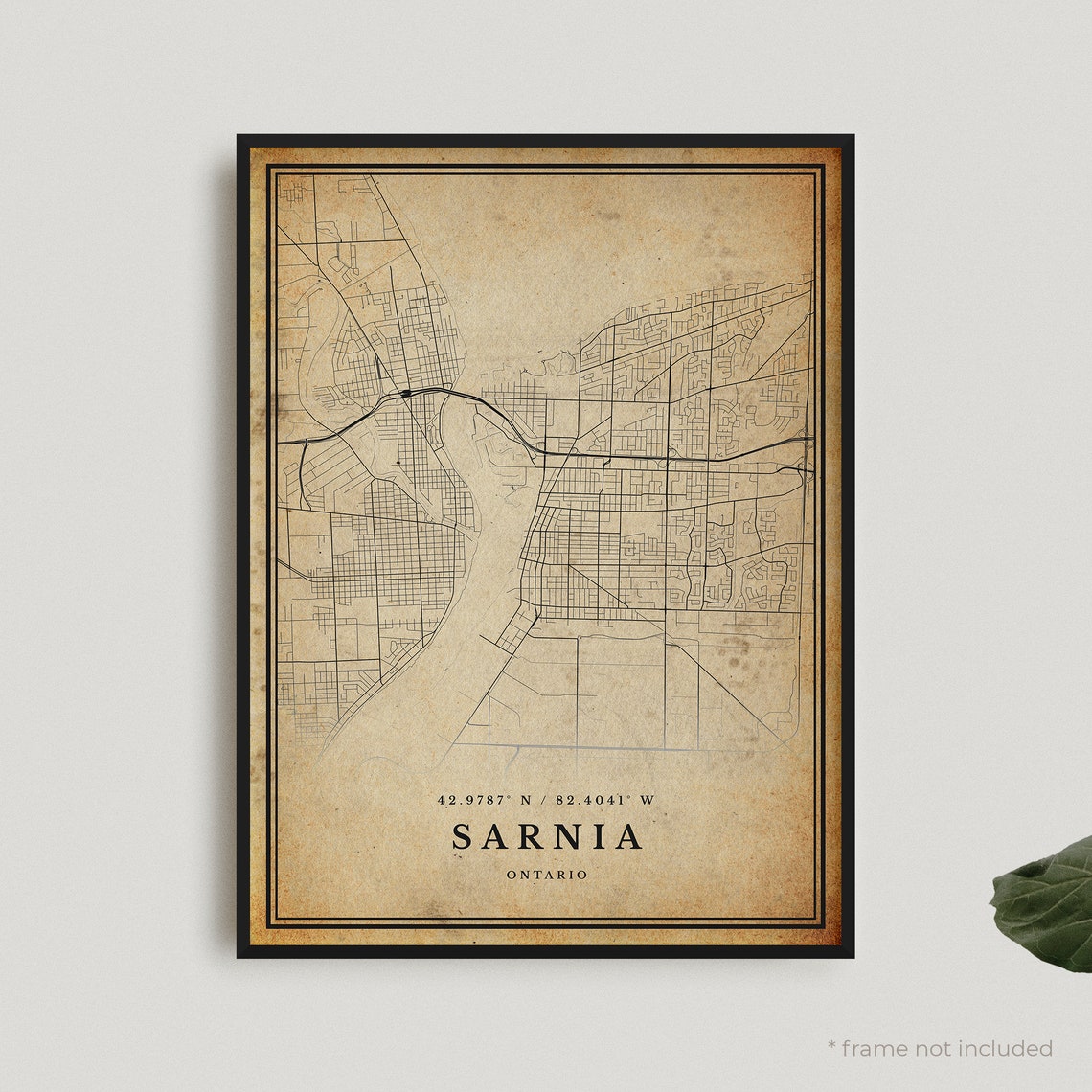 Sarnia Ontario Vintage Street Map Retro City Grid Plan Poster